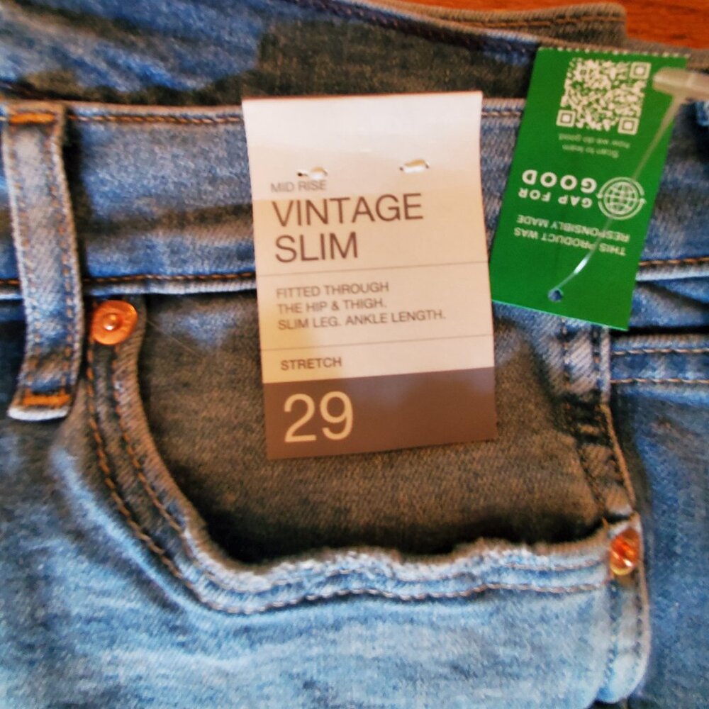 Gap Mid Rise Vintage Slim (Stretch), 29/8 Regular, NWT